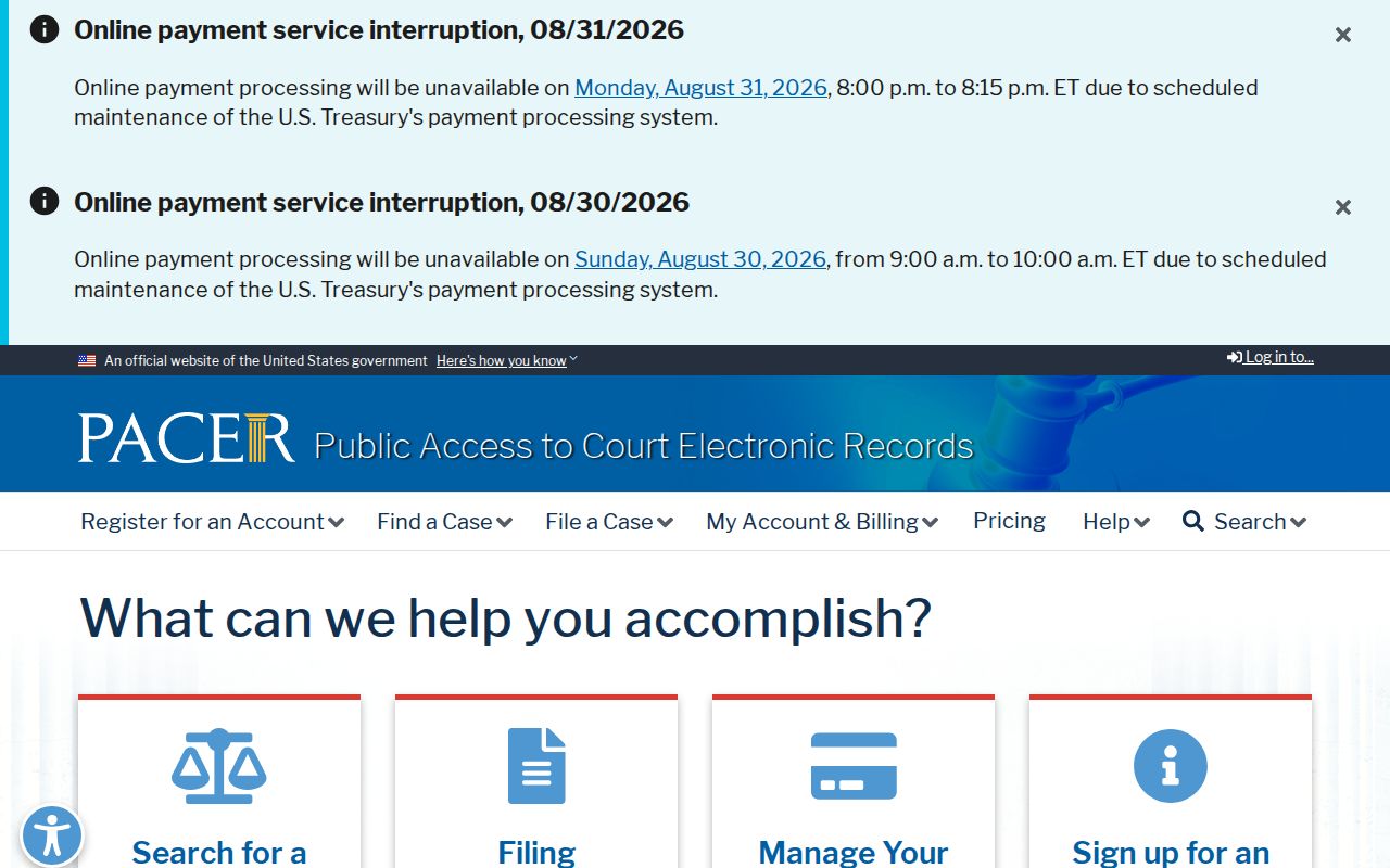 Shannon County court docket PACER access source